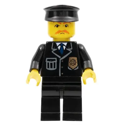 Police - City Suit with Blue Tie and Badge, Black Legs, Brown Moustache, Black Hat
