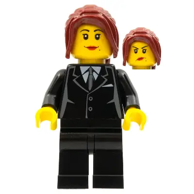 Suit Black, Dark Red Hair Ponytail Long, Female Dual Sided Head