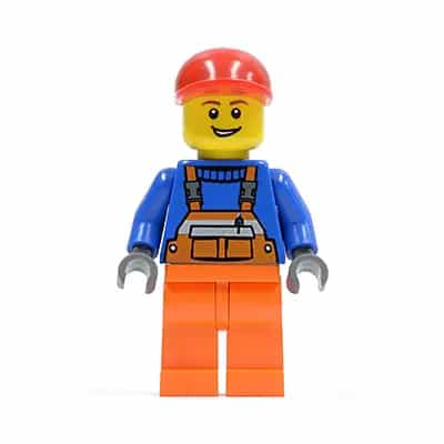 Overalls with Safety Stripe Orange, Orange Legs, Red Short Bill Cap, Open Grin