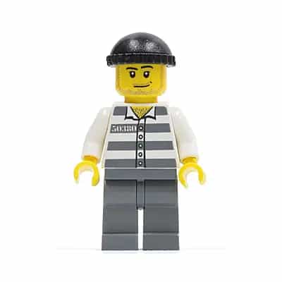 Police - Jail Prisoner 50380 Prison Stripes, Dark Bluish Gray Legs, Black Knit Cap, Smirk and Stubble Beard