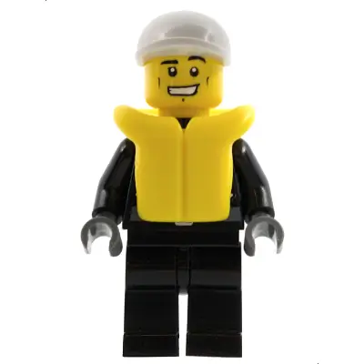 Police - City Leather Jacket with Gold Badge and 'POLICE' on Back, White Short Bill Cap, Life Jacket