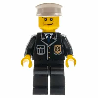 Police - City Suit with Blue Tie and Badge, Black Legs, Black Eyebrows, White Hat