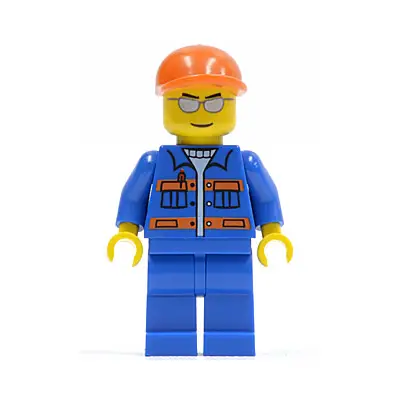 Blue Jacket with Pockets and Orange Stripes, Blue Legs, Orange Short Bill Cap, Silver Sunglasses
