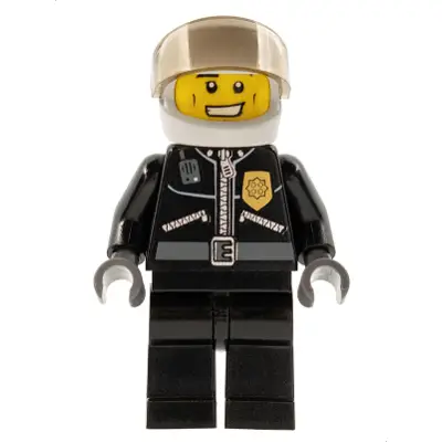 Police - City Leather Jacket with Gold Badge and 'POLICE' on Back, White Helmet, Trans-Brown Visor