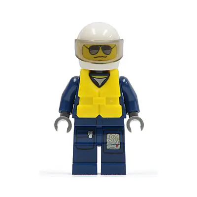 Forest Police - Helicopter Pilot, Dark Blue Flight Suit with Badge, Helmet, Life Jacket Center Buckle, Black and Pearl Dark Gray Sunglasses