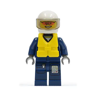 Forest Police - Helicopter Pilot, Dark Blue Flight Suit with Badge, Helmet, Life Jacket Center Buckle, Orange Sunglasses