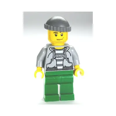 Police - Jail Prisoner 60675 Hoodie over Prison Stripes, Green Legs, Dark Bluish Gray Knit Cap