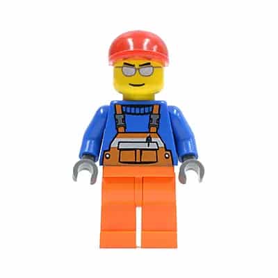 Overalls with Safety Stripe Orange, Orange Legs, Red Short Bill Cap, Silver Sunglasses