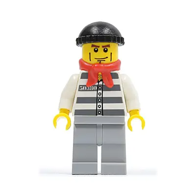 Police - Jail Prisoner 50380 Prison Stripes, Light Bluish Gray Legs, Black Knit Cap, Bandana