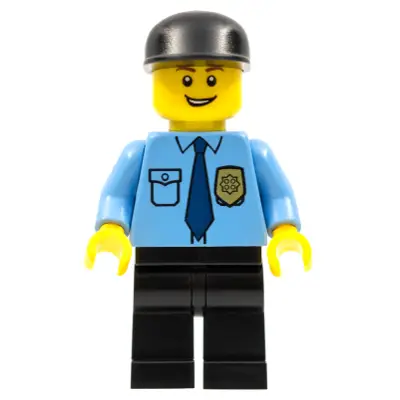 Police - City Shirt with Dark Blue Tie and Gold Badge, Black Legs, Black Cap