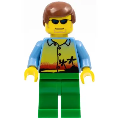 Sunset and Palm Trees - Male, Green Legs, Reddish Brown Male Hair, Sunglasses and Stubble