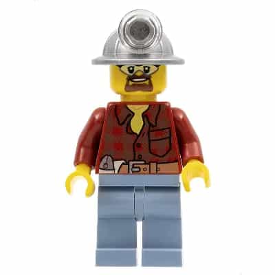 Flannel Shirt with Pocket and Belt, Sand Blue Legs, Mining Helmet, Safety Goggles