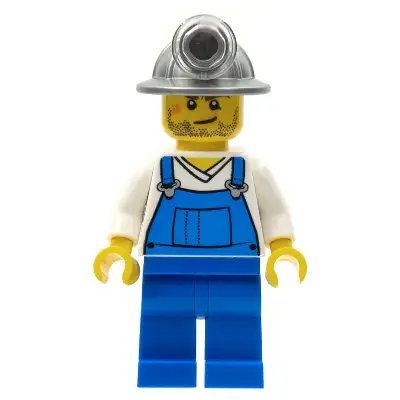 Miner - Overalls Blue over V-Neck Shirt, Blue Legs, Mining Helmet, Crooked Smile and Scar