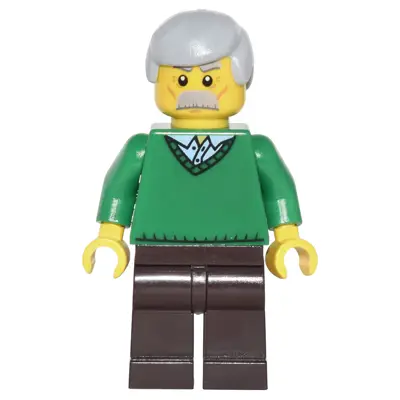 Green V-Neck Sweater, Dark Brown Legs, Light Bluish Gray Male Hair