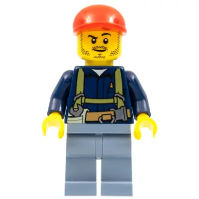 Miner - Shirt with Harness and Wrench, Sand Blue Legs, Red Short Bill Cap