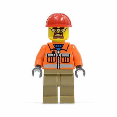 Construction Worker - Orange Zipper, Safety Stripes, Orange Arms, Dark Tan Legs, Red Construction Helmet, Safety Goggles