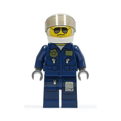 Forest Police - Helicopter Pilot, Dark Blue Flight Suit with Badge, Helmet, Black and Silver Sunglasses, NO Eyebrows