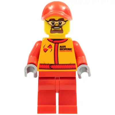 Monster Truck Mechanic, Racing Suit with Airborne Spoilers Logo, Red Cap with Hole, Safety Goggles