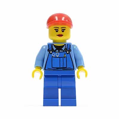 Overalls with Tools in Pocket Blue, Red Short Bill Cap, Eyelashes and Red Lips