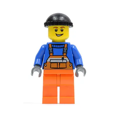 Overalls with Safety Stripe Orange, Orange Legs, Black Knit Cap (Dock Worker)