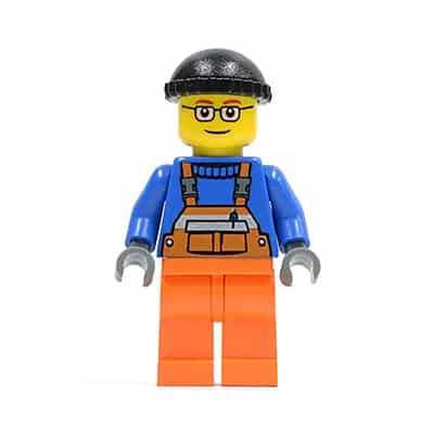 Overalls with Safety Stripe Orange, Orange Legs, Black Knit Cap, Glasses (Crane Operator)