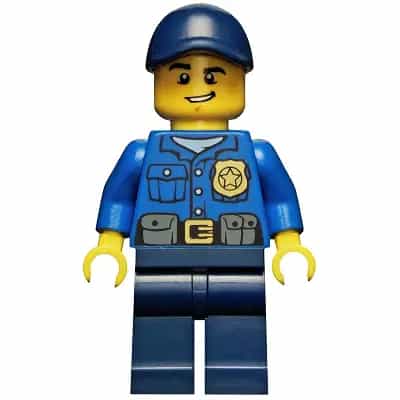 Police - City Officer, Gold Badge, Dark Blue Cap with Hole, Lopsided Grin