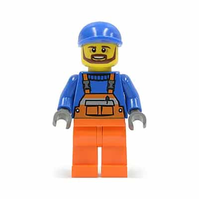 Overalls with Safety Stripe Orange, Orange Legs, Blue Short Bill Cap, Brown Beard (Tow Truck Driver)