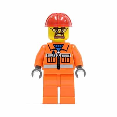 Construction Worker - Orange Zipper, Safety Stripes, Orange Arms, Orange Legs, Red Construction Helmet, Beard and Safety Goggles
