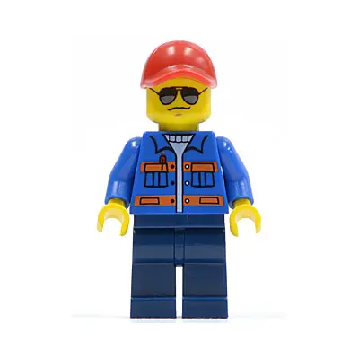 Blue Jacket with Pockets and Orange Stripes, Dark Blue Legs, Red Cap with Hole, Sunglasses, NO Back Print
