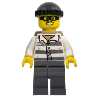 Police - Jail Prisoner 86753 Prison Stripes, Black Knit Cap, Backpack, Mask