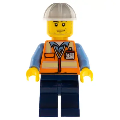 Space Engineer, Male, Orange Vest, Dark Blue Legs, White Construction Helmet, Stubble