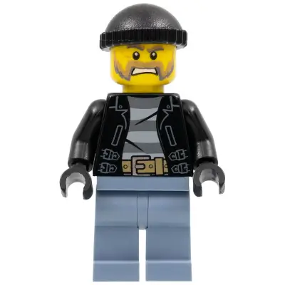 Police - City Bandit Male with Brown and Gray Beard, Black Knit Cap