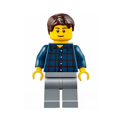 Plaid Button Shirt, Light Bluish Gray Legs, Dark Brown Short Tousled Hair