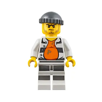 Police - Jail Prisoner 18675, Open Shirt, Striped Legs, Gray Knit Cap