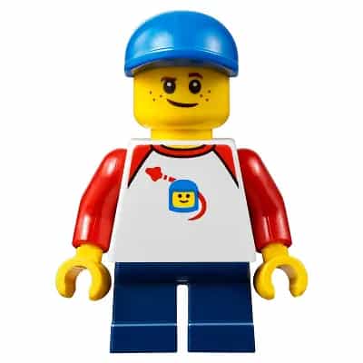Boy, Freckles, Classic Space Shirt with Red Sleeves, Dark Blue Short Legs