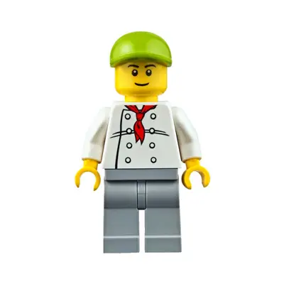 Chef - White Torso with 8 Buttons, Light Bluish Gray Legs, Lime Short Bill Cap (Fire Station Hot Dog Vendor)