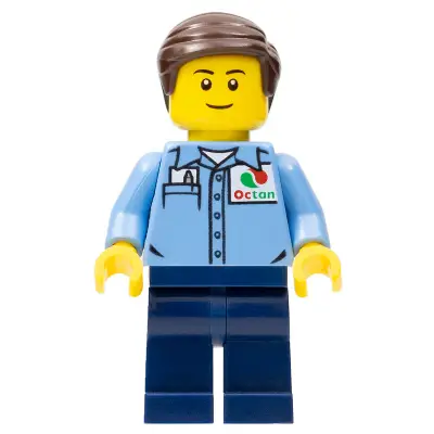 Medium Blue Uniform Shirt with Pocket and Octan Logo, Dark Blue Legs, Dark Brown Smooth Hair