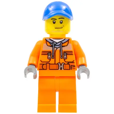 Tow Truck Driver - Male, Orange Safety Jacket, Reflective Stripe, Sand Blue Hoodie, Orange Legs, Blue Cap with Hole, Stubble