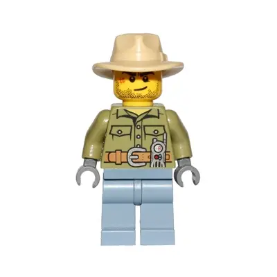 Volcano Explorer - Male, Shirt with Belt and Radio, Tan Fedora Hat, Crooked Smile and Scar