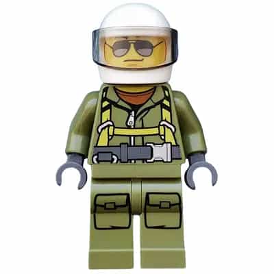 Volcano Explorer - Male Worker, Suit with Harness, White Helmet, Trans-Brown Visor, Sunglasses