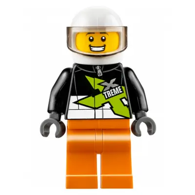 Xtreme Stunt Truck Driver, Male, Black Racing Jacket, Orange Legs, White Standard Helmet