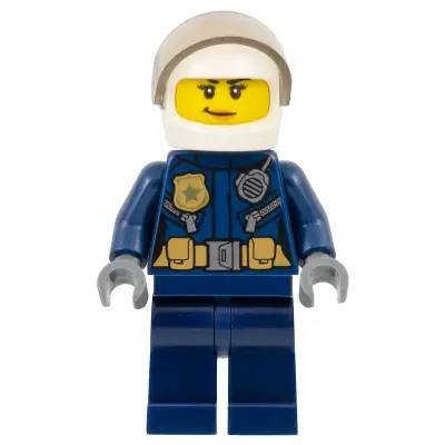 Police - City Leather Jacket with Gold Badge and Utility Belt, White Helmet, Trans-Brown Visor, Nougat Lips Smirk