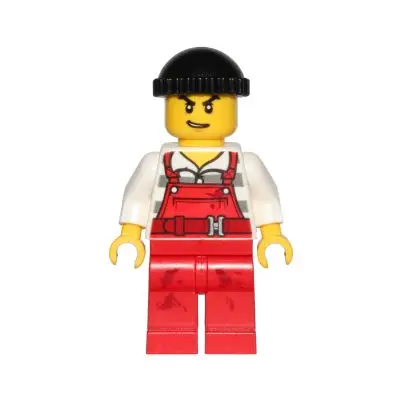 Police - City Bandit Male with Red Overalls, Black Knit Cap, Lopsided Open Mouth Smile