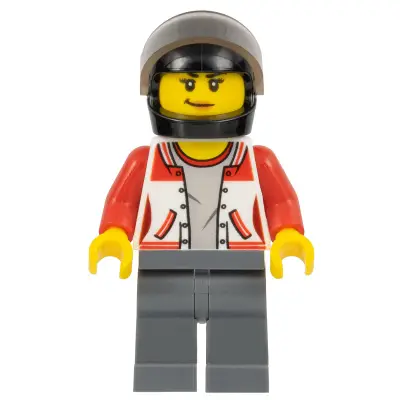 ATV Driver - Female, Jacket with Number 8 on Back, Dark Bluish Gray Legs, Black Helmet