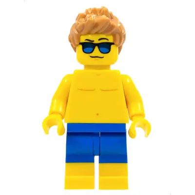 Beachgoer - Blue Male Swim Trunks and Sunglasses