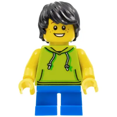 Beachgoer - Boy, Lime Hoodie and Blue Legs