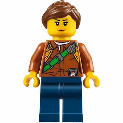 City Jungle Explorer Female - Dark Orange Shirt with Green Strap, Dark Blue Legs, Reddish Brown Ponytail and Swept Sideways Fringe