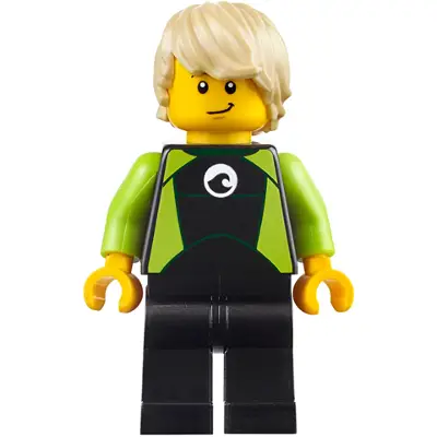 Coast Guard City - Surfer in Black and Lime Wetsuit, Tan Wavy Hair