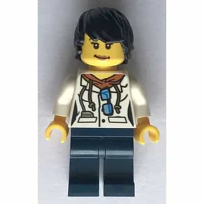 City Jungle Scientist Female - White Lab Coat with Sunglasses, Dark Blue Legs, Black Tousled Hair