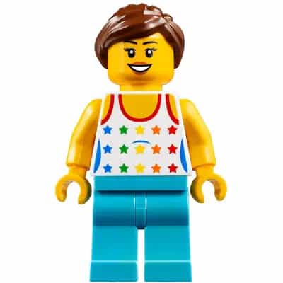 Shirt with Female Rainbow Stars Pattern, Medium Azure Legs, Reddish Brown Ponytail Hair, Black Eyebrows